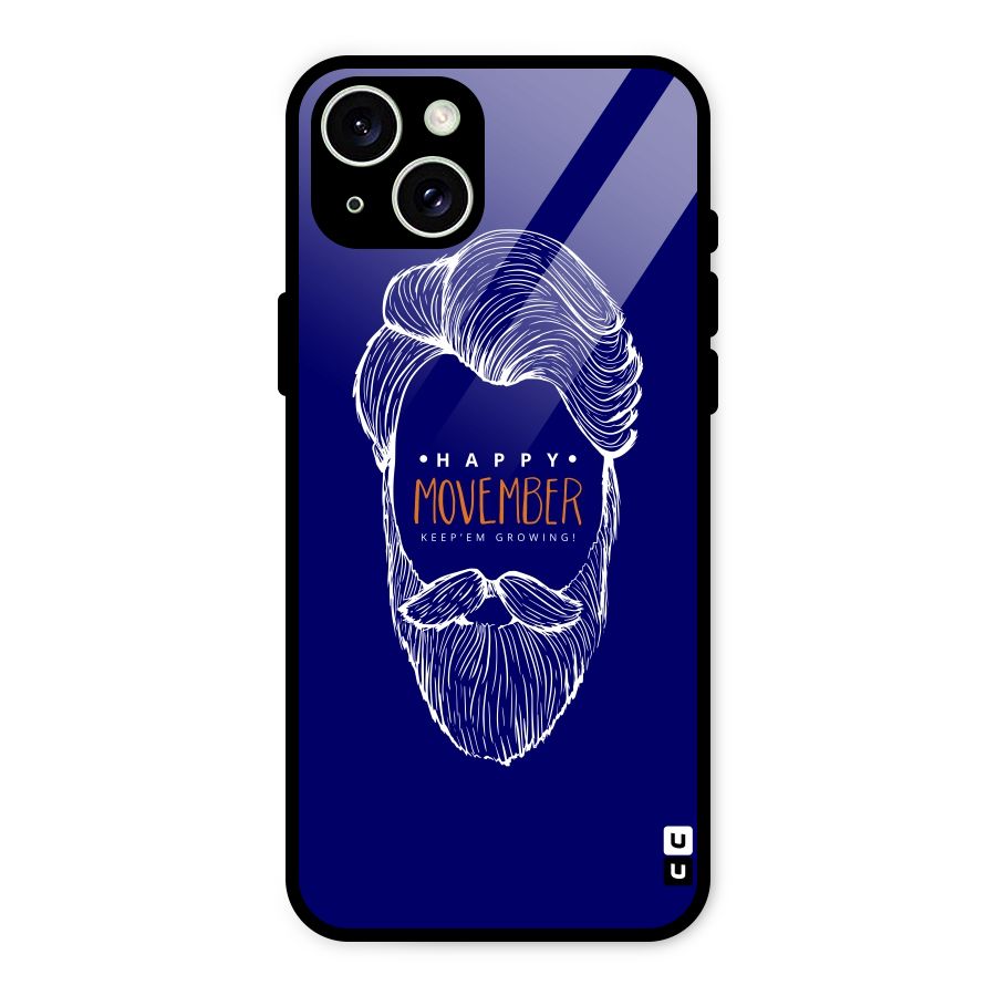 Happy Movember Blue Glass Back Case for iPhone 15 Plus