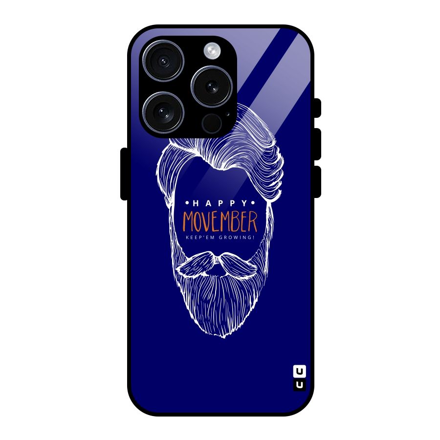 Happy Movember Blue Glass Back Case for iPhone 15 Pro