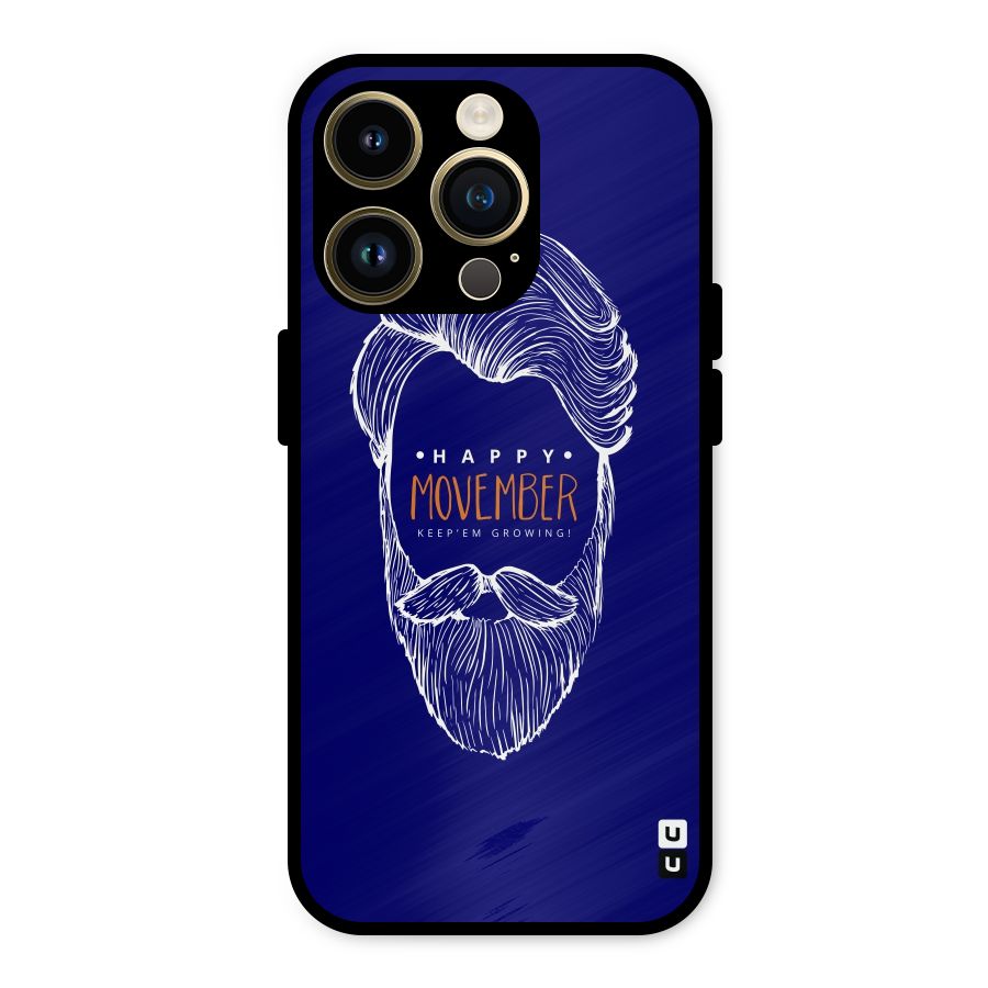 Happy Movember Blue Metal Back Case for iPhone 14 Pro