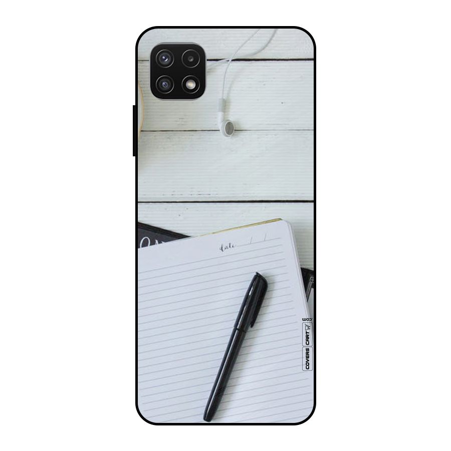Headphones Notes Metal Back Case for Galaxy A22 5G