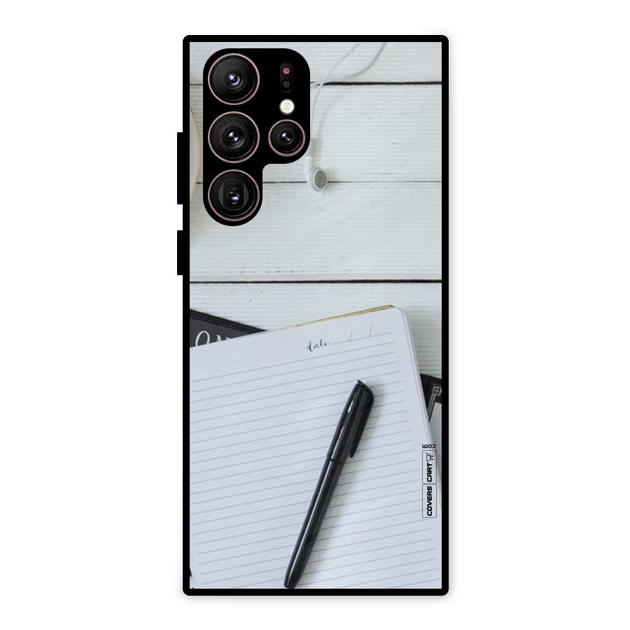 Headphones Notes Metal Back Case for Galaxy S22 Ultra 5G