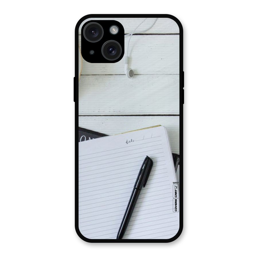 Headphones Notes Metal Back Case for iPhone 15 Plus
