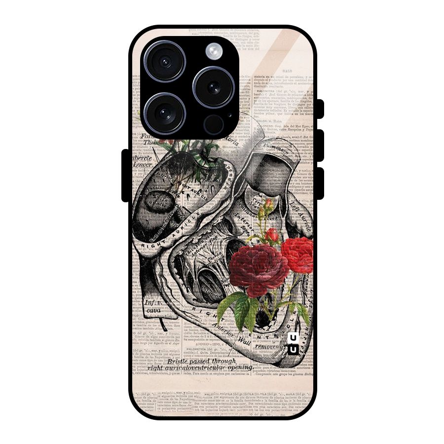 Heart Newspaper Glass Back Case for iPhone 15 Pro