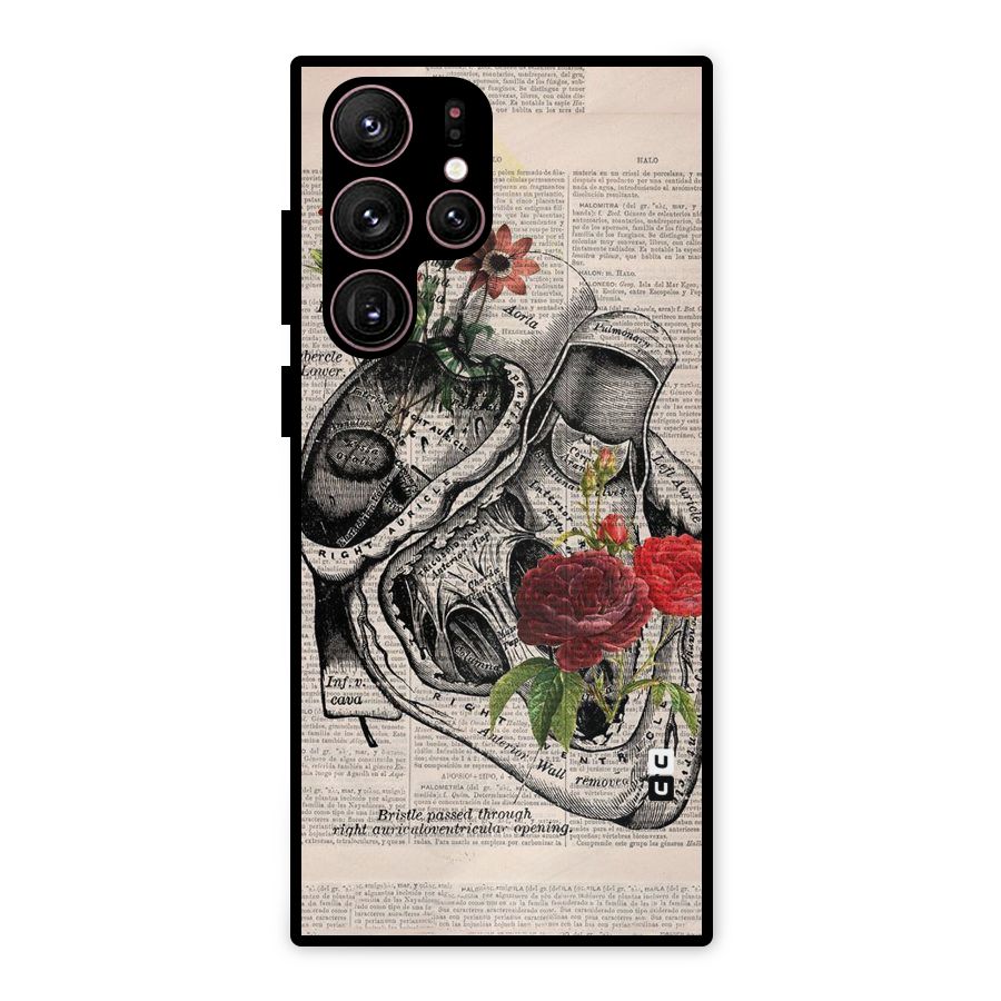 Heart Newspaper Metal Back Case for Galaxy S22 Ultra 5G