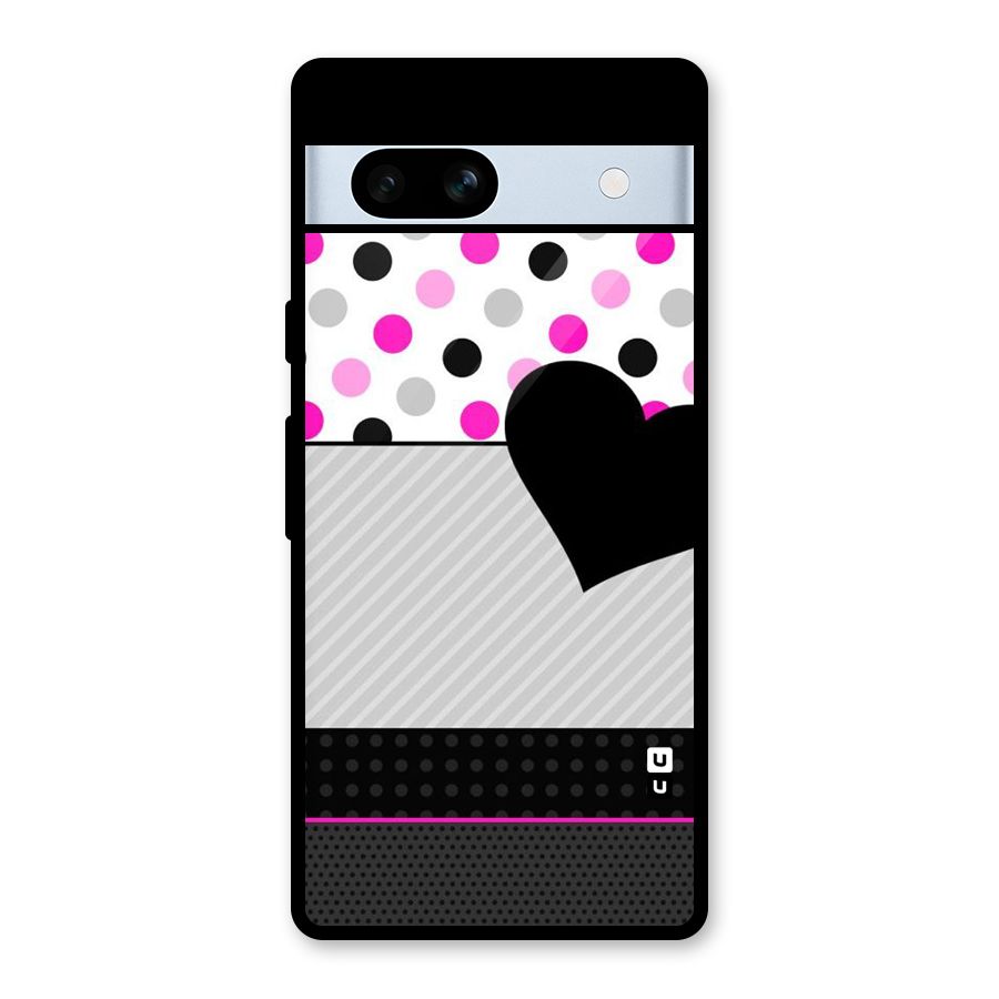 Heart Polka Stripes Glass Back Case for Google Pixel 7a