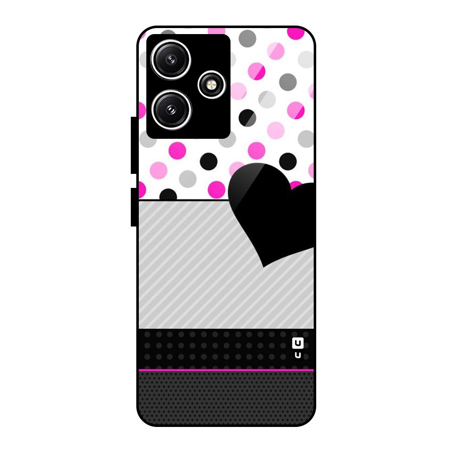 Heart Polka Stripes Glass Back Case for Redmi 12 5G