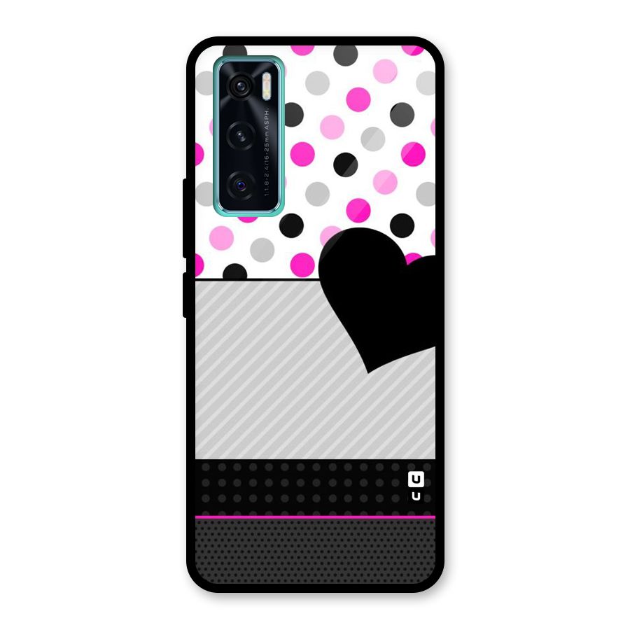 Heart Polka Stripes Glass Back Case for Vivo V20 SE