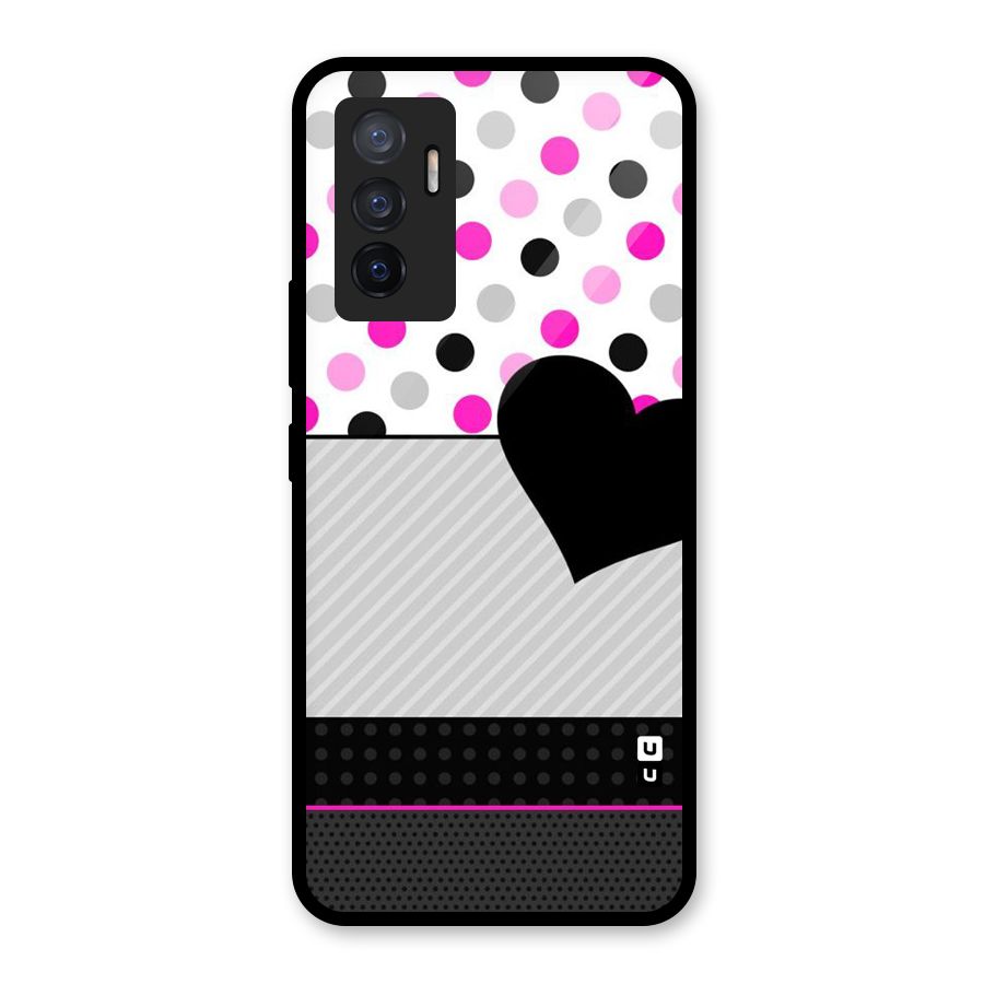 Heart Polka Stripes Glass Back Case for Vivo V23e