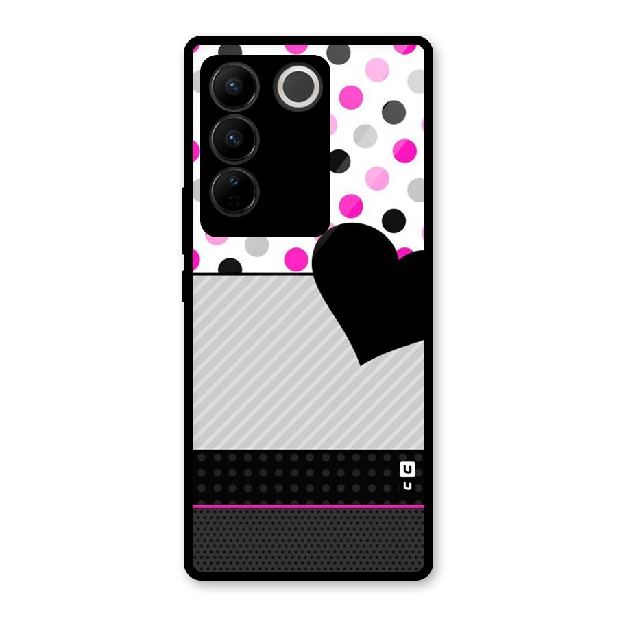 Heart Polka Stripes Glass Back Case for Vivo V27