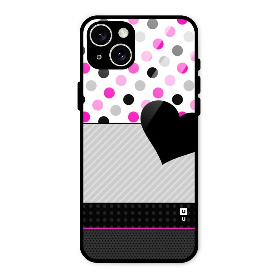 Heart Polka Stripes Glass Back Case for iPhone 15 Plus