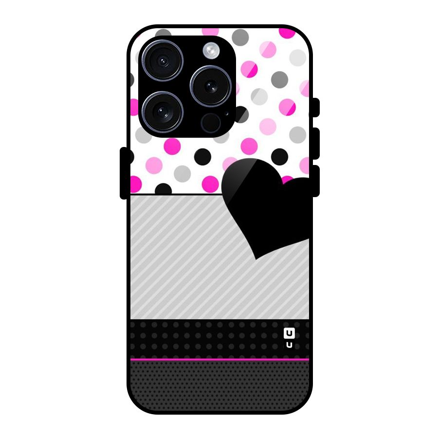 Heart Polka Stripes Glass Back Case for iPhone 15 Pro