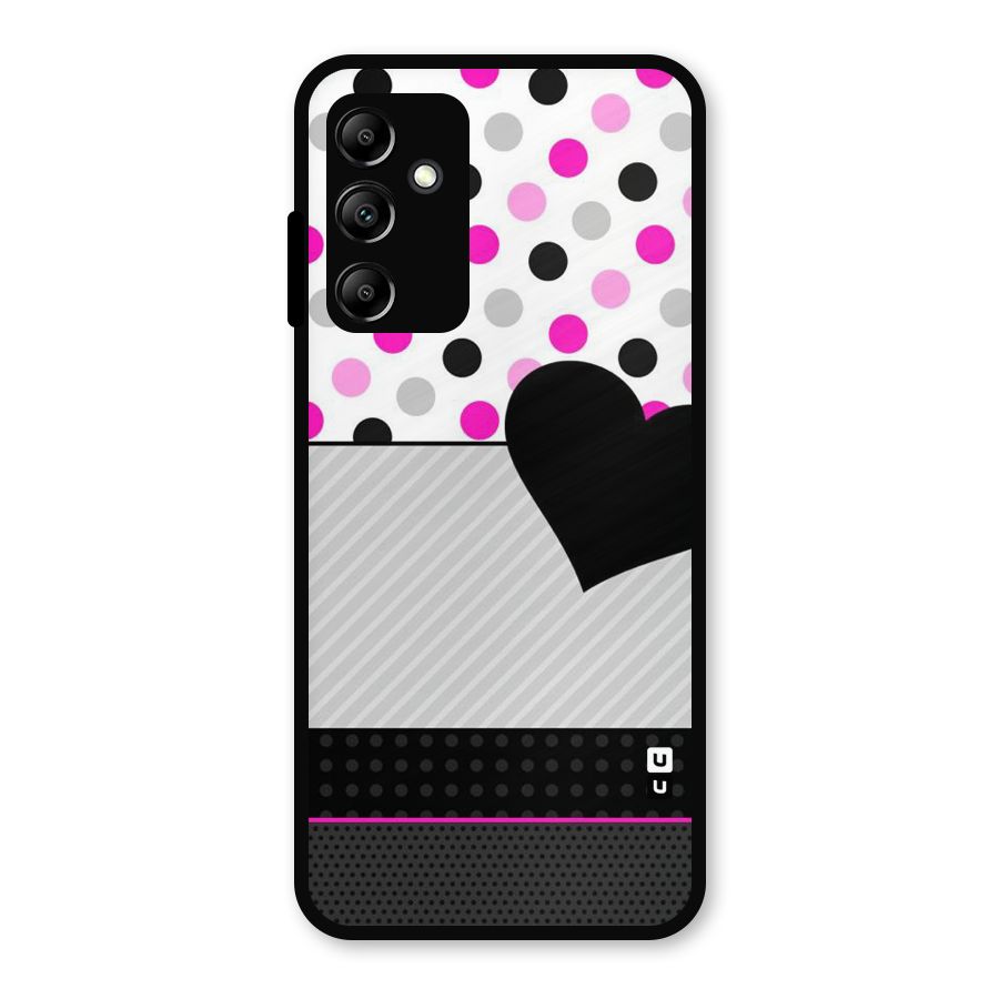 Heart Polka Stripes Metal Back Case for Galaxy A14 5G