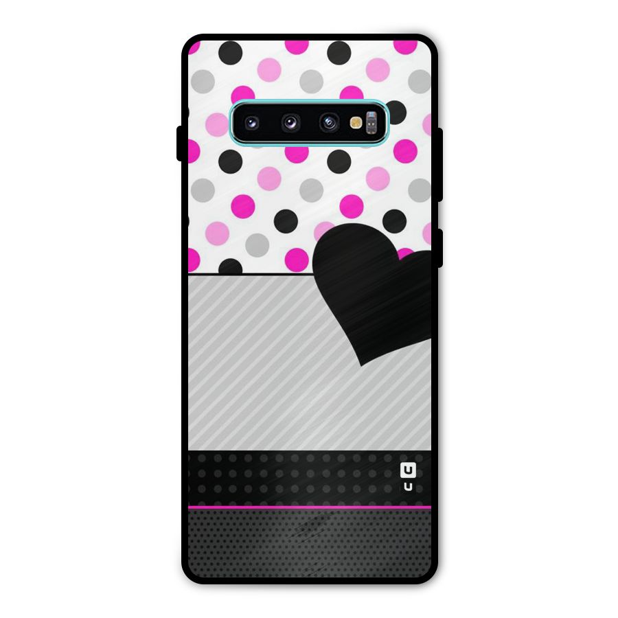 Heart Polka Stripes Metal Back Case for Galaxy S10 Plus