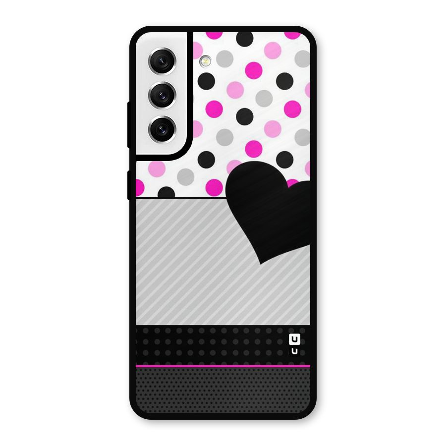 Heart Polka Stripes Metal Back Case for Galaxy S21 FE 5G