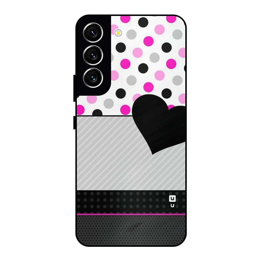 Heart Polka Stripes Metal Back Case for Galaxy S22 5G