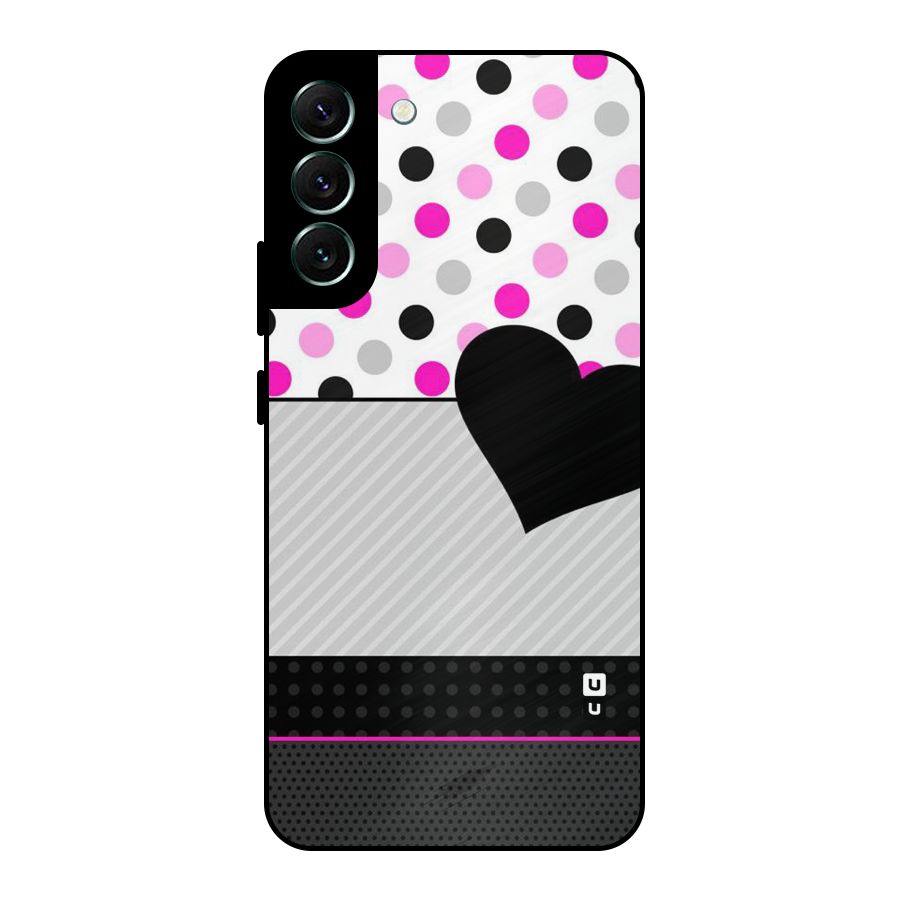 Heart Polka Stripes Metal Back Case for Galaxy S22 Plus 5G