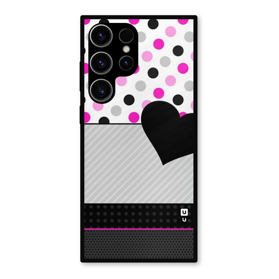 Heart Polka Stripes Metal Back Case for Galaxy S23 Ultra
