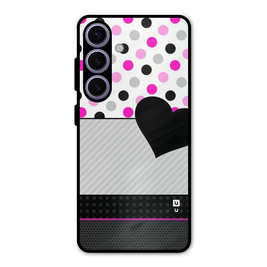 Heart Polka Stripes Metal Back Case for Galaxy S24