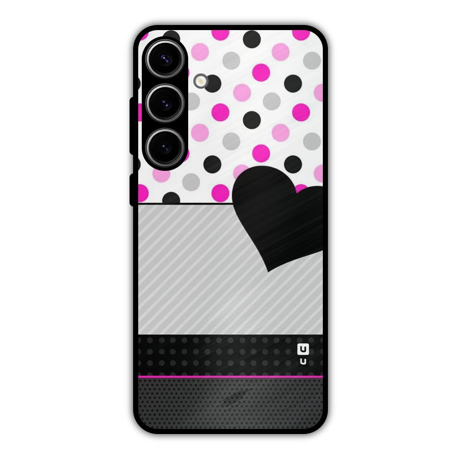 Heart Polka Stripes Metal Back Case for Galaxy S24 Plus