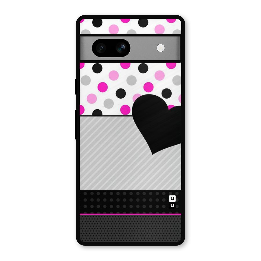 Heart Polka Stripes Metal Back Case for Google Pixel 7a