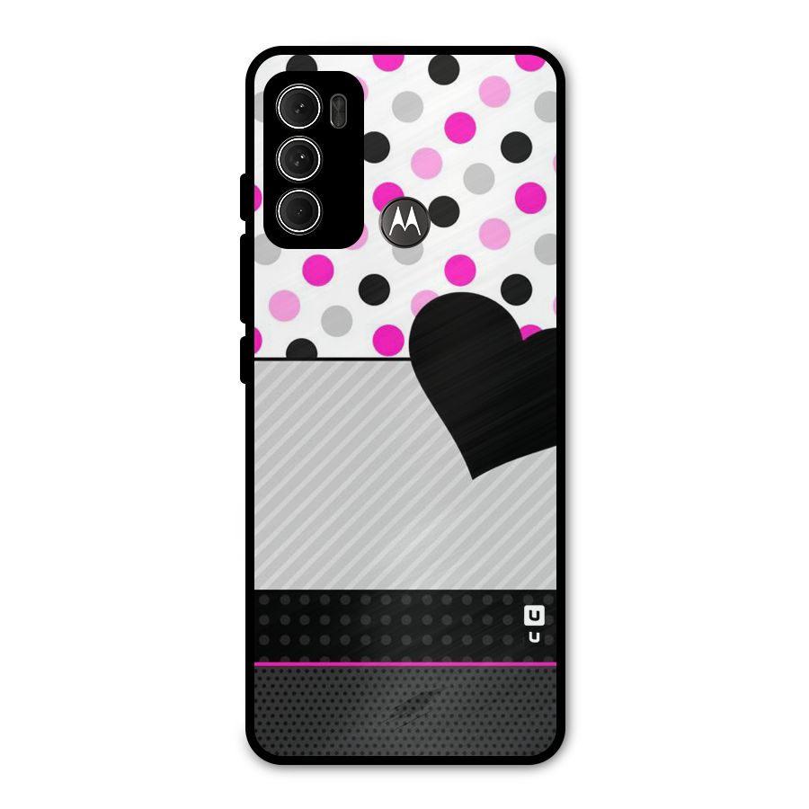 Heart Polka Stripes Metal Back Case for Moto G60