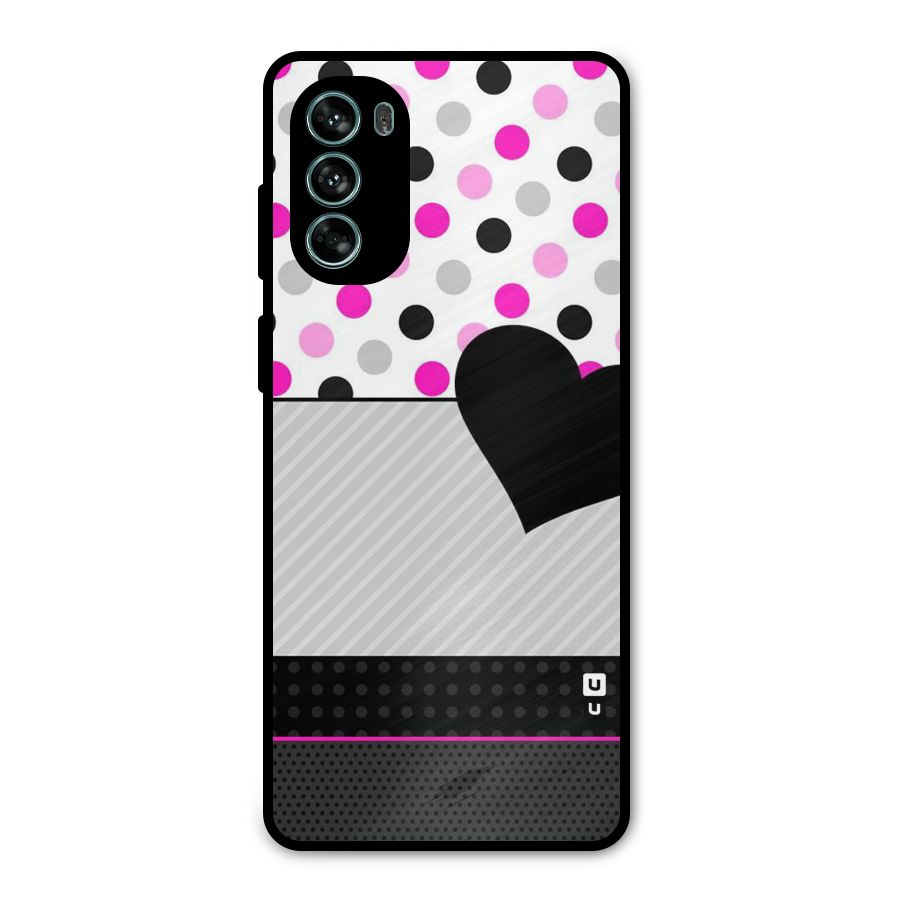 Heart Polka Stripes Metal Back Case for Moto G62