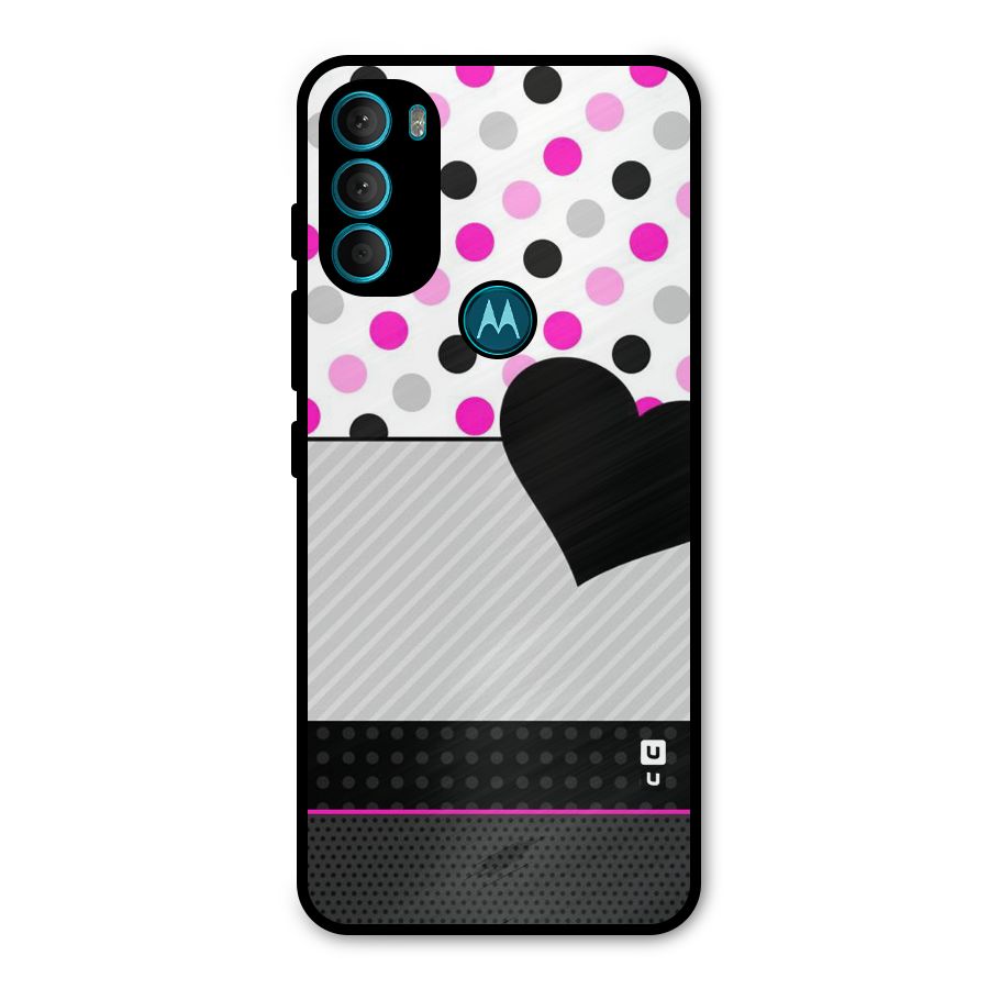 Heart Polka Stripes Metal Back Case for Moto G71 5G