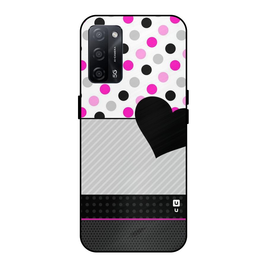 Heart Polka Stripes Metal Back Case for Oppo A53s 5G