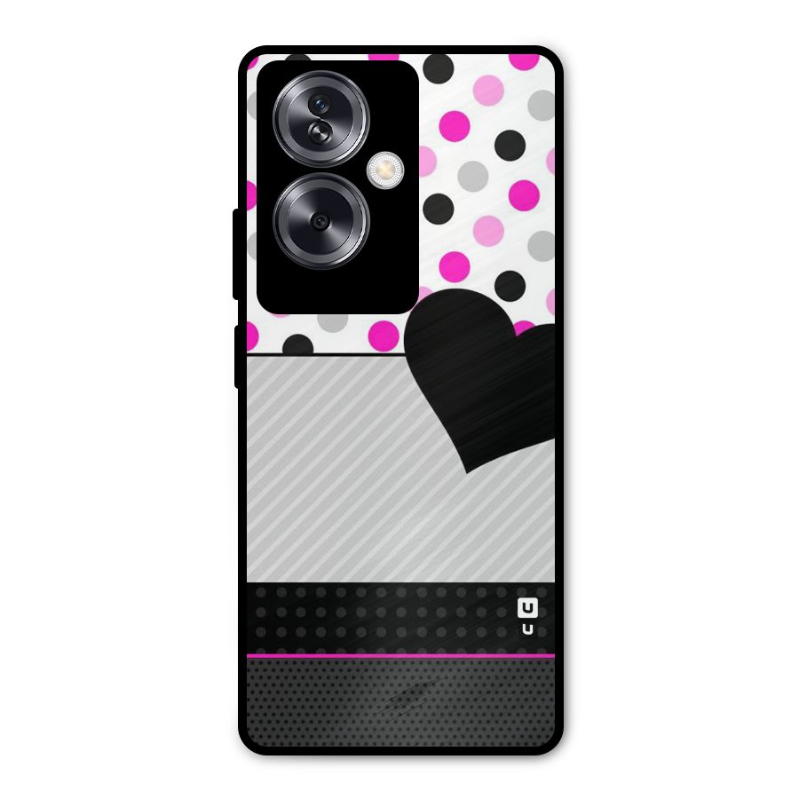 Heart Polka Stripes Metal Back Case for Oppo A79 5G