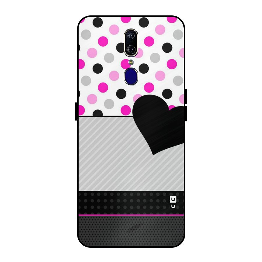 Heart Polka Stripes Metal Back Case for Oppo F11