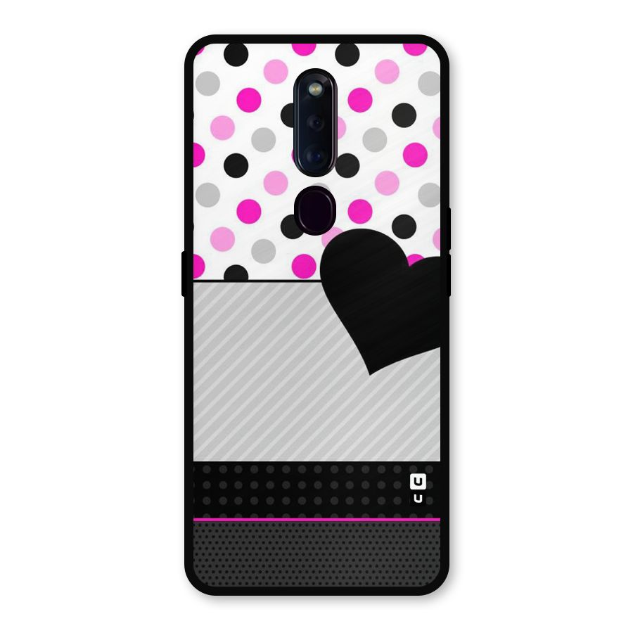 Heart Polka Stripes Metal Back Case for Oppo F11 Pro