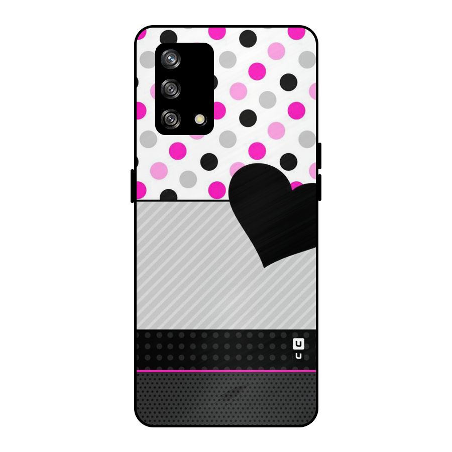Heart Polka Stripes Metal Back Case for Oppo F19