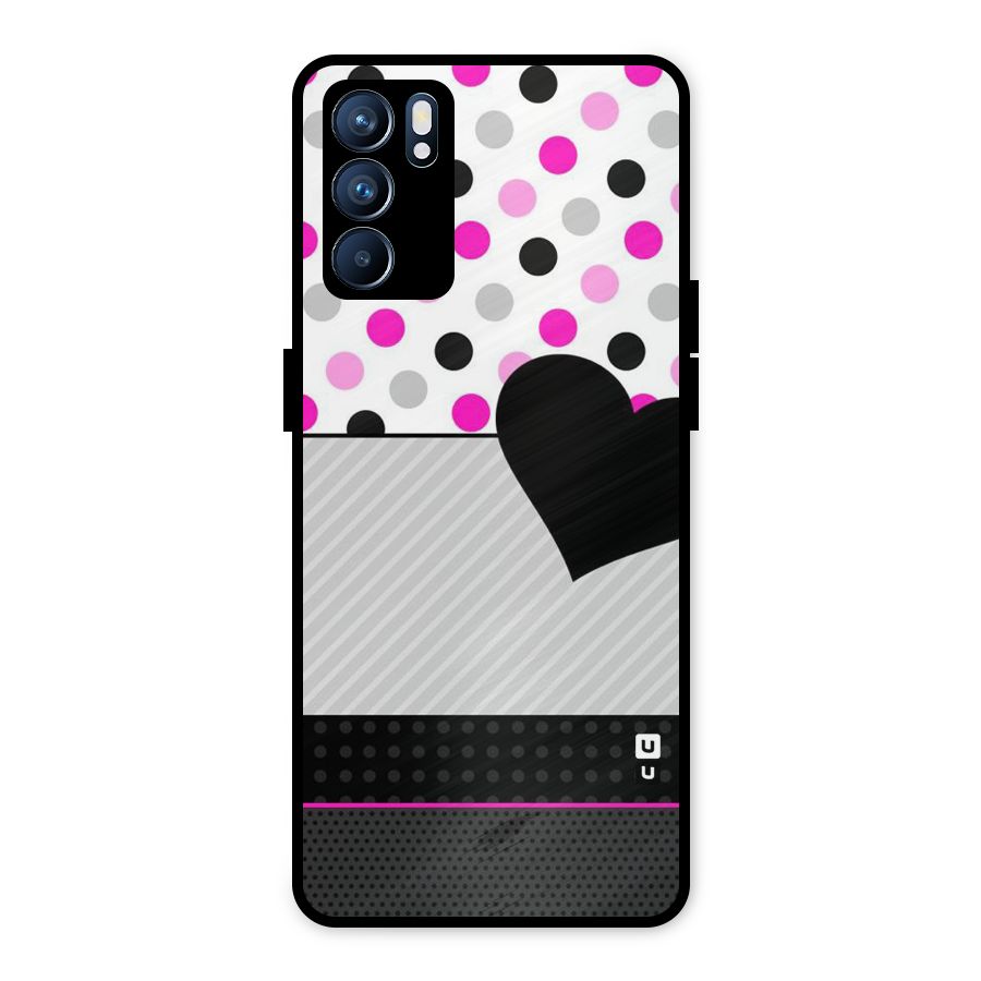 Heart Polka Stripes Metal Back Case for Oppo Reno6 5G