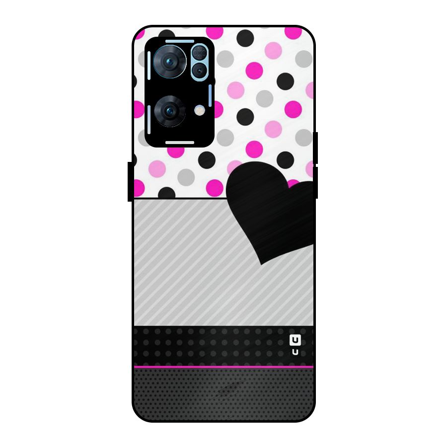 Heart Polka Stripes Metal Back Case for Oppo Reno7 Pro 5G