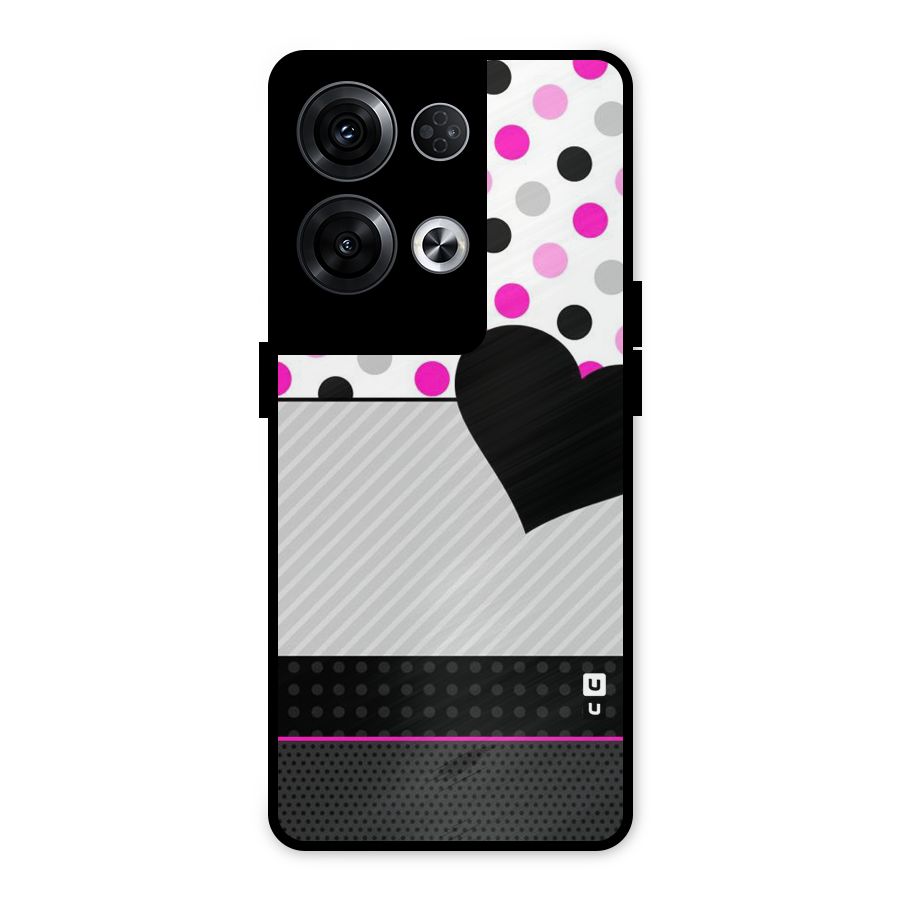 Heart Polka Stripes Metal Back Case for Oppo Reno8 Pro 5G