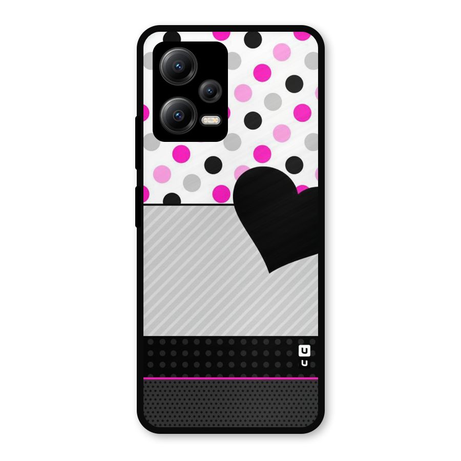 Heart Polka Stripes Metal Back Case for Redmi Note 12 5G