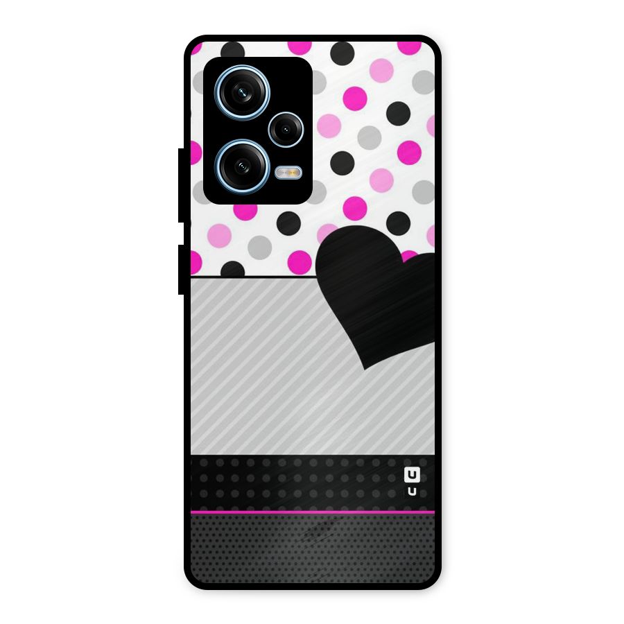 Heart Polka Stripes Metal Back Case for Redmi Note 12 Pro