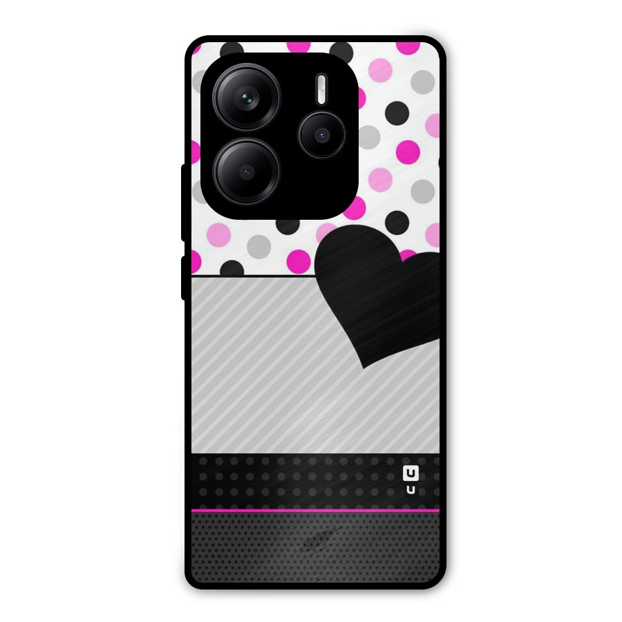 Heart Polka Stripes Metal Back Case for Redmi Note 14 5G