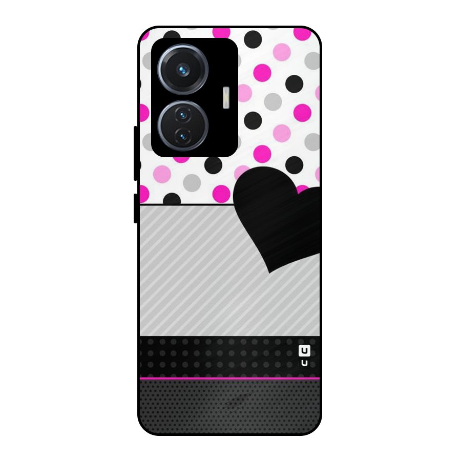 Heart Polka Stripes Metal Back Case for Vivo T1 44W