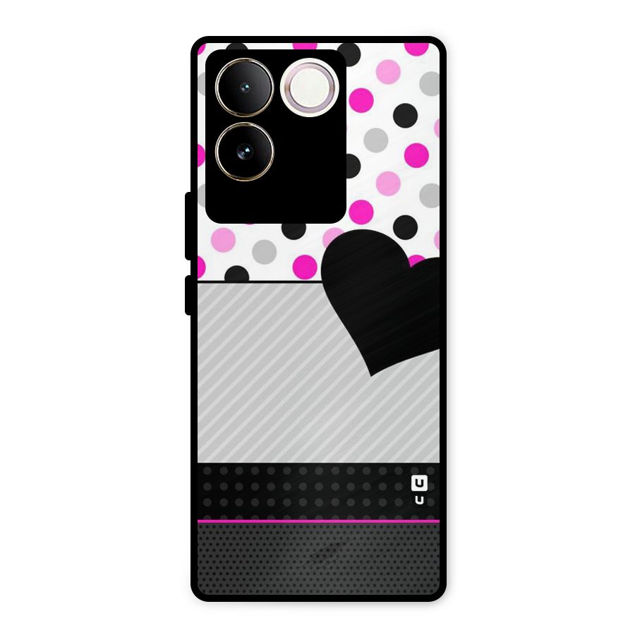 Heart Polka Stripes Metal Back Case for Vivo T2 Pro