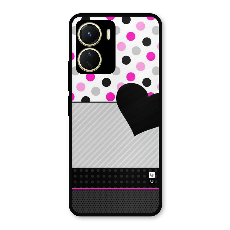 Heart Polka Stripes Metal Back Case for Vivo T2x