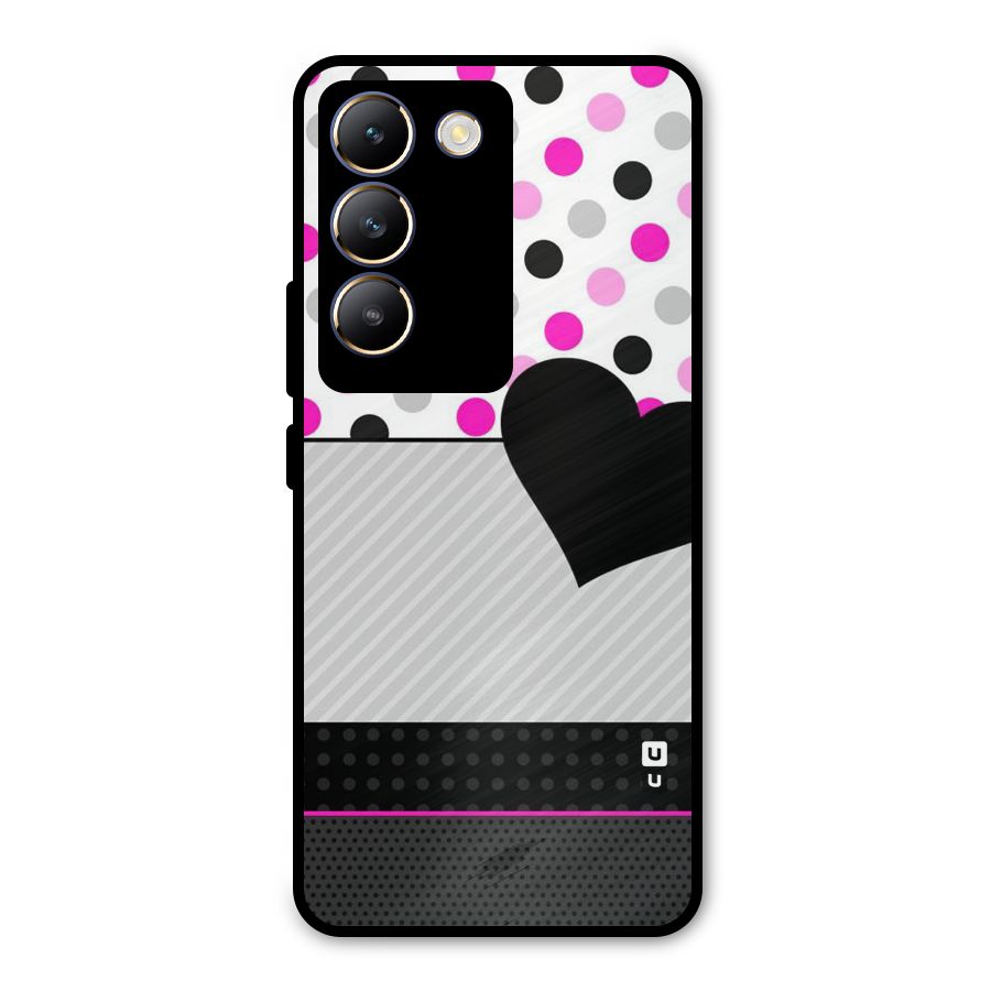 Heart Polka Stripes Metal Back Case for Vivo T3 5G