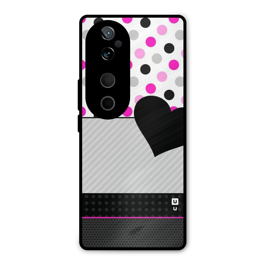 Heart Polka Stripes Metal Back Case for Vivo T3 Ultra