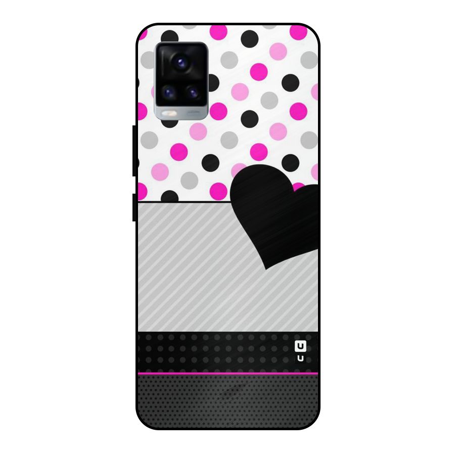 Heart Polka Stripes Metal Back Case for Vivo V20 2021
