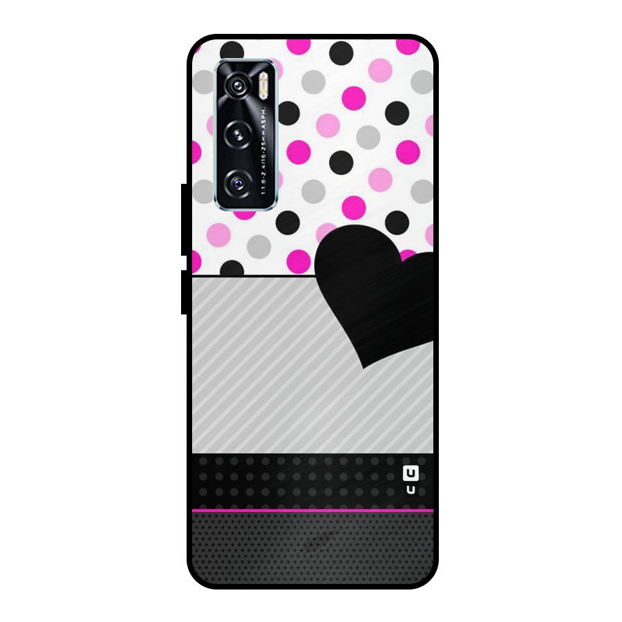 Heart Polka Stripes Metal Back Case for Vivo V20 SE
