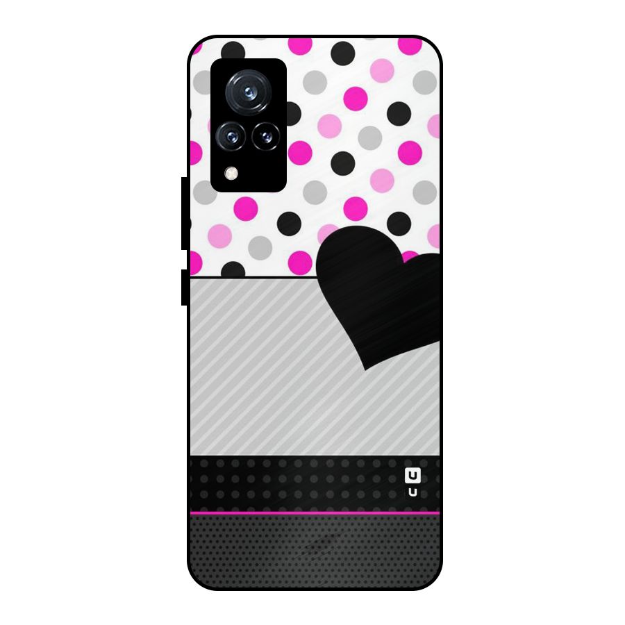 Heart Polka Stripes Metal Back Case for Vivo V21 5G