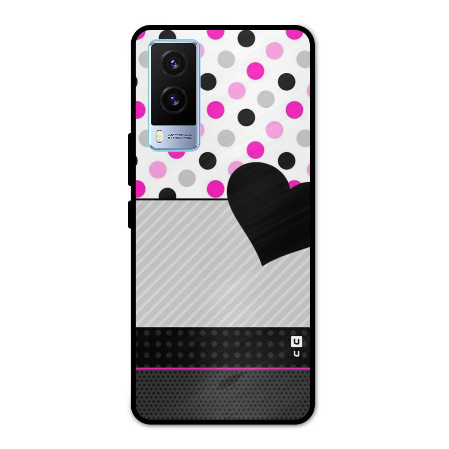 Heart Polka Stripes Metal Back Case for Vivo V21e 5G