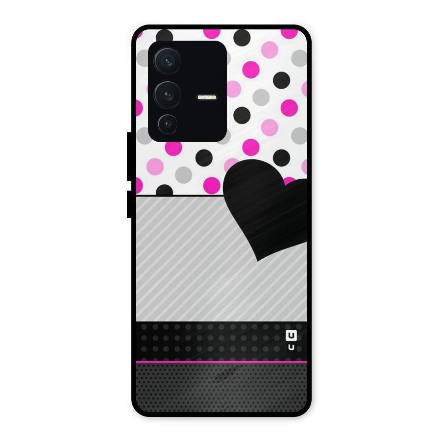 Heart Polka Stripes Metal Back Case for Vivo V23 5G