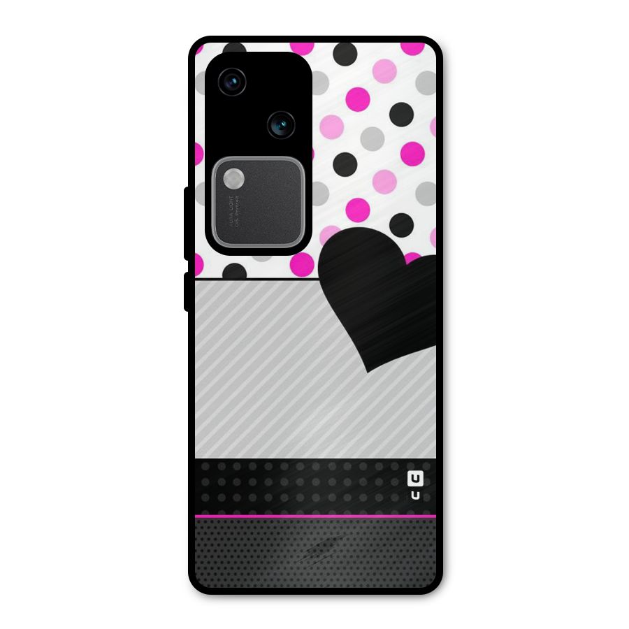 Heart Polka Stripes Metal Back Case for Vivo V30 Pro