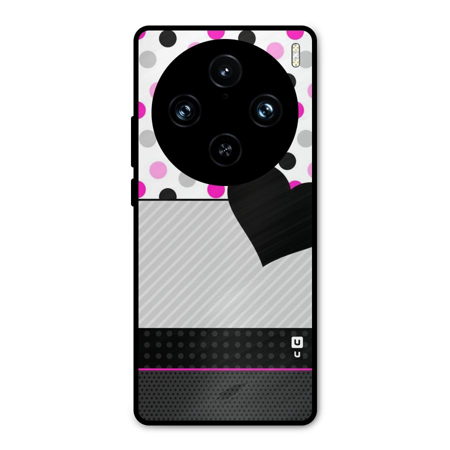 Heart Polka Stripes Metal Back Case for Vivo X100 Pro
